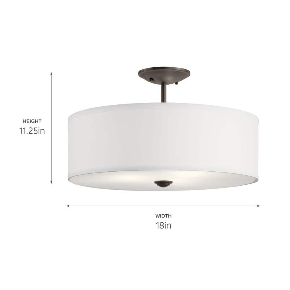 Kichler Shailene 18" 3 Light Olde Bronze Semi-Flush Mount Light with Microfiber Shade