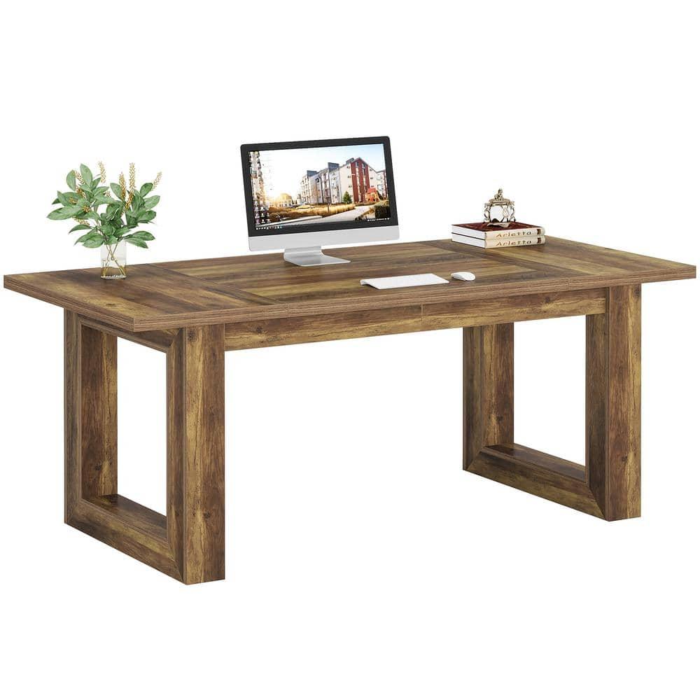 Tribesigns 63-Inch Executive Computer Desk, Industrial Writing Table with Solid Wooden Base for Home Office, Brown