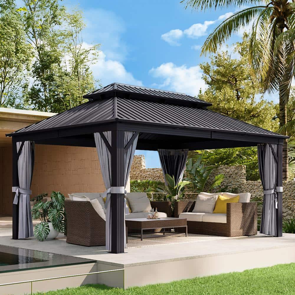 Edrosie Inc Aluminum Patio Gazebo  with Curtain and Netting