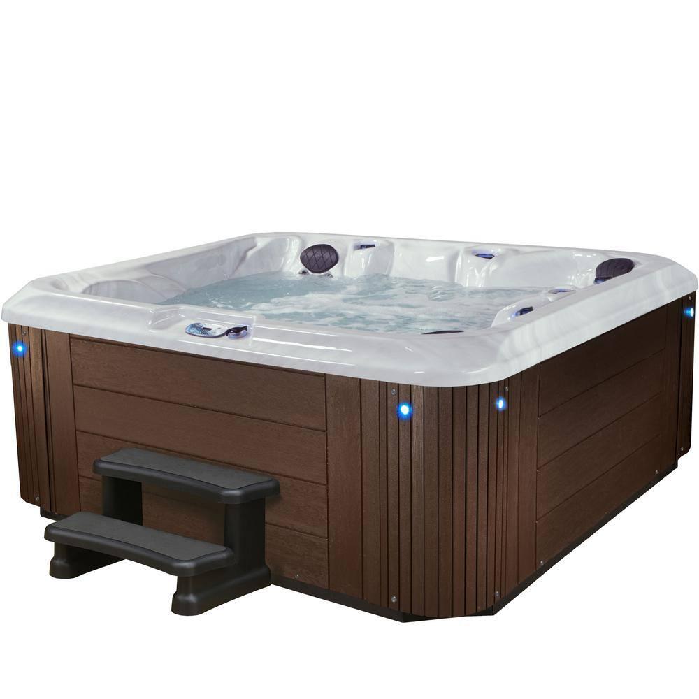 Grand Banks 5-Person 81-Jet Acrylic Lounger Hot Tub Spa, Stainless Steel Heater and Ozonator, Multi Color LED Lighting, Insulated Cover Included