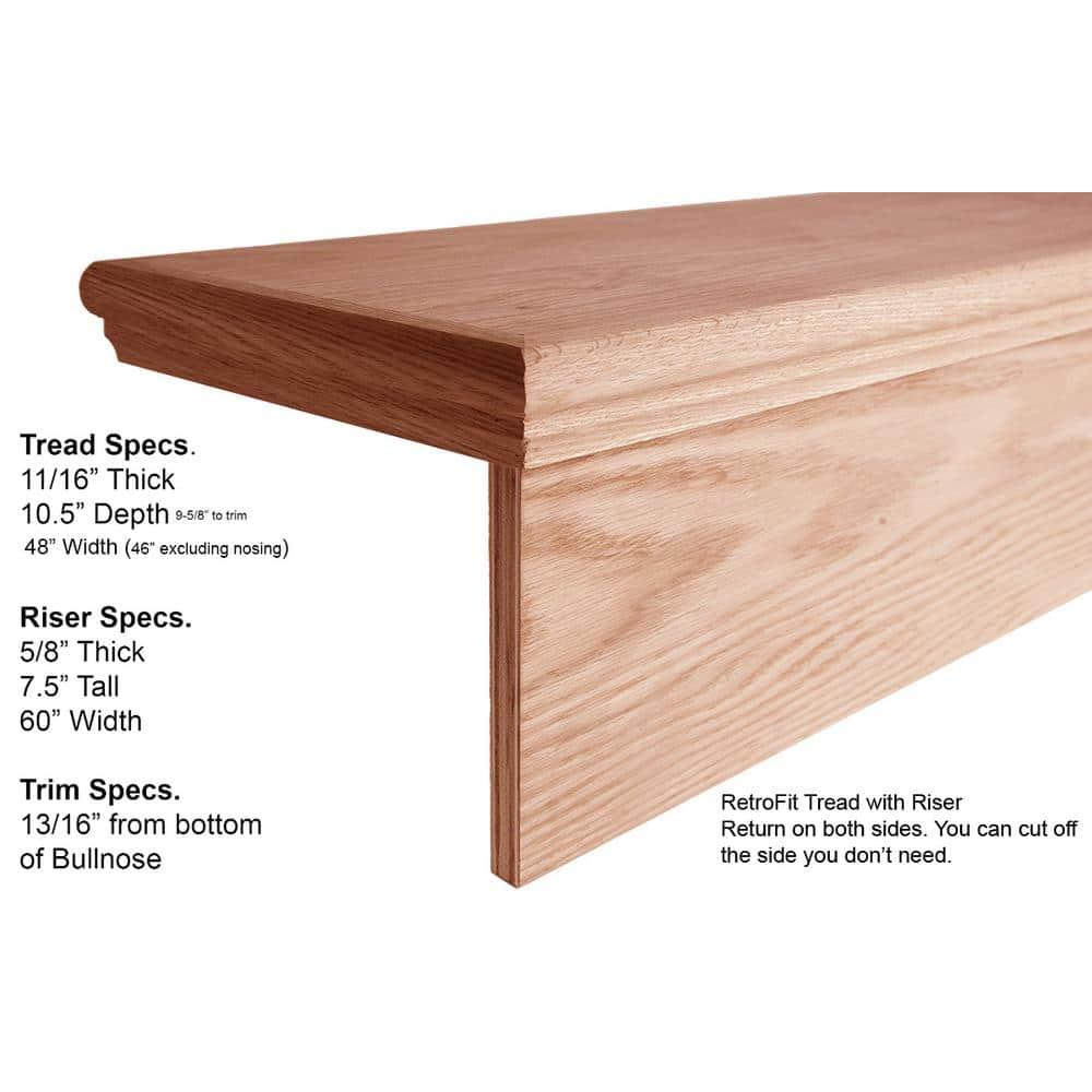 48-inch Unfinished Red Oak Stair Tread Kit with Riser