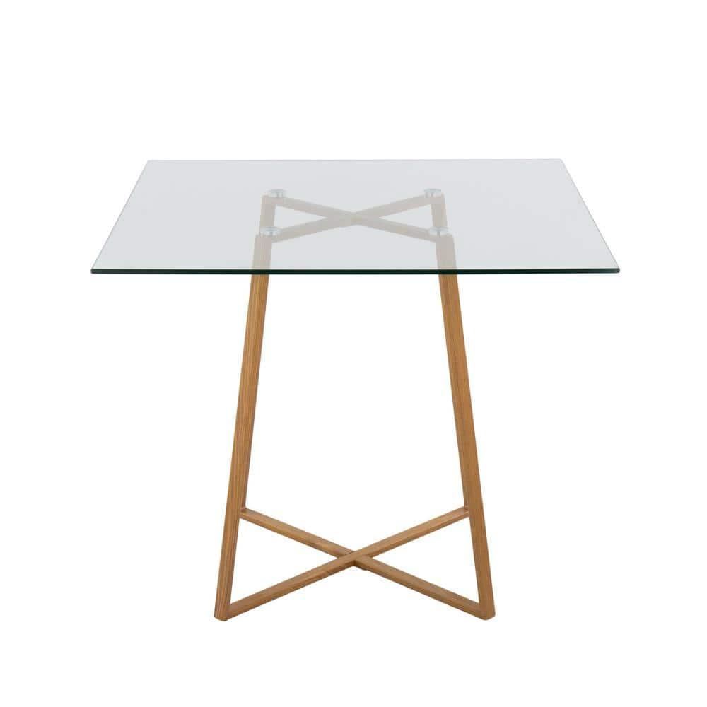 36" Cosmo Square Dining Table Natural/Clear Glass - LumiSource: Luxury Glam Style, 4-Seater, Steel Pedestal Base