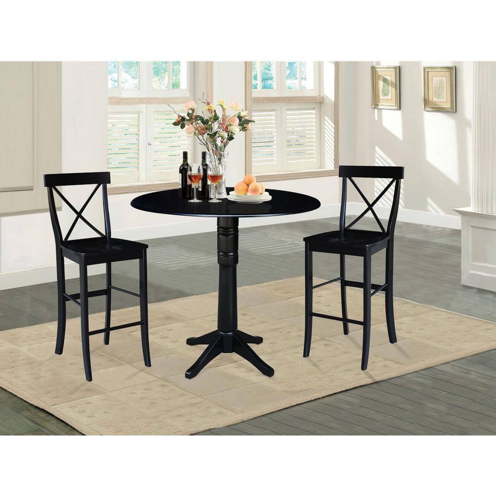 42.3" Sandon Bar Height Round Dual Drop Leaf Dining Table Black - International Concepts
