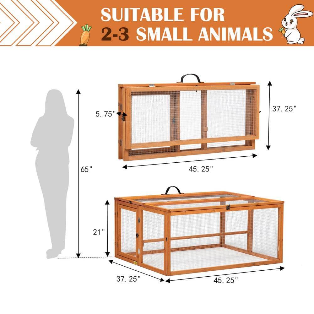 Coziwow Folding Chicken Coop, Wooden Rabbit Hutch for Small Animals with Roosting Bar, Orange