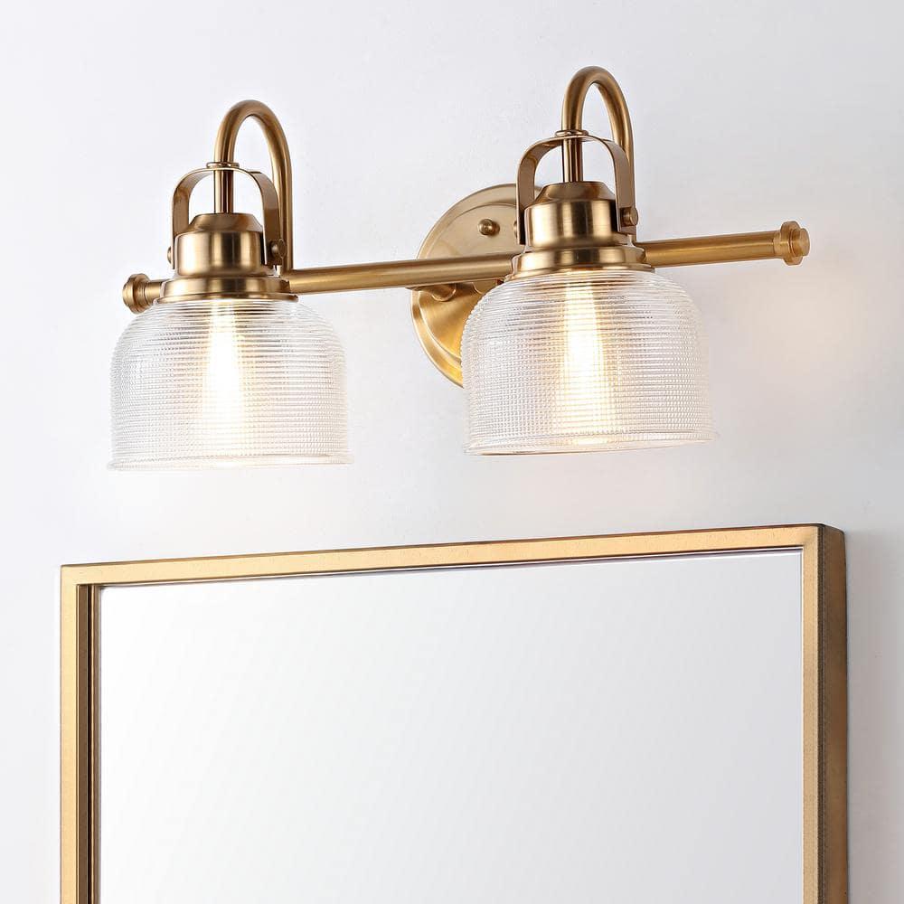 17.25" LED 2-Light Metal/Glass Virginia Pendent Brass/Gold - JONATHAN Y: ETL Listed, Bathroom Fixture, Bright Light