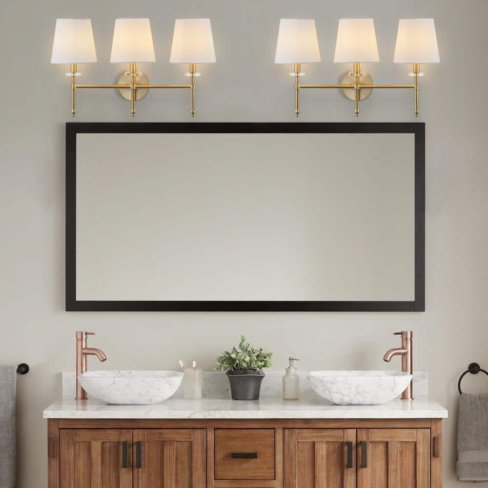 Olivia 23 in. 3-Light Brass Gold Modern Midcentury Iron LED Vanity Light
