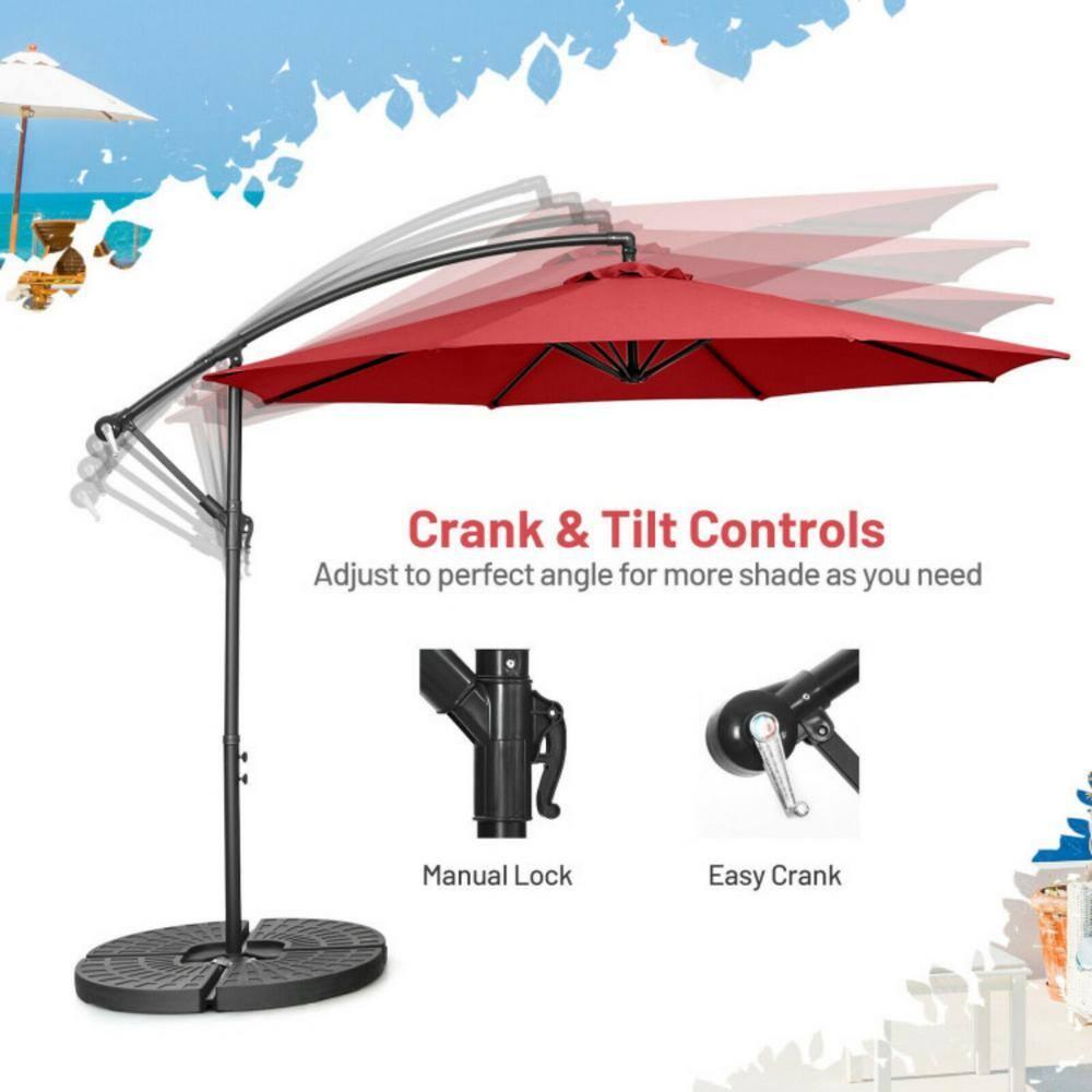 Costway  10 FT Patio Offset Umbrella w/8 Ribs Cross Base Tilt Claret