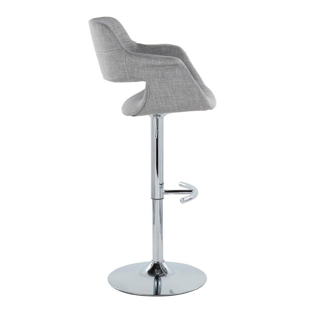 LumiSource Set of 2 Vintage Flair Adjustable Barstools Chrome/Light Gray: Mid-Century Modern, Swivel, Footrest, Upholstered