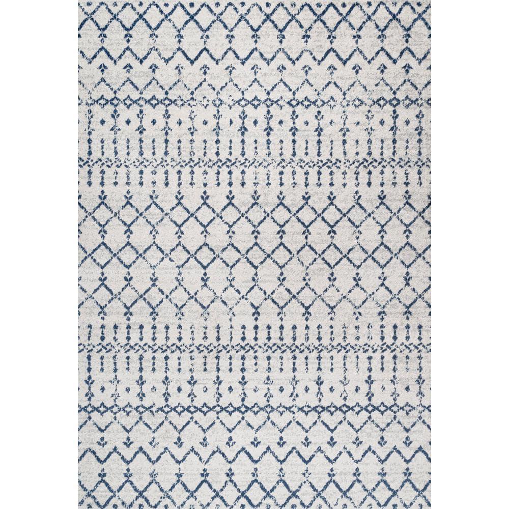 5'x 8' Morrocan Hype Boho Vintage Diamond Area Rug, Cream/Navy - JONATHAN Y
