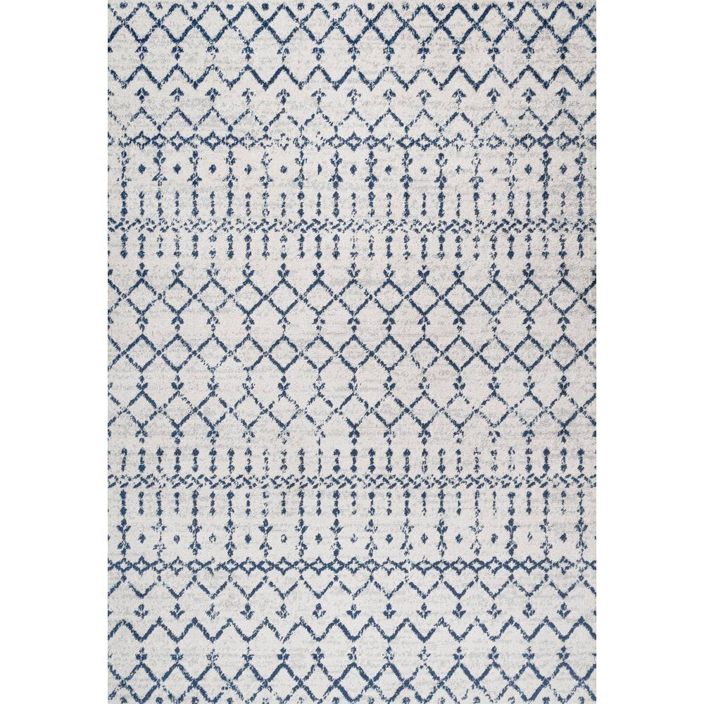 8'x 10' Morrocan Hype Boho Vintage Diamond Area Rug, Cream/Navy - JONATHAN Y