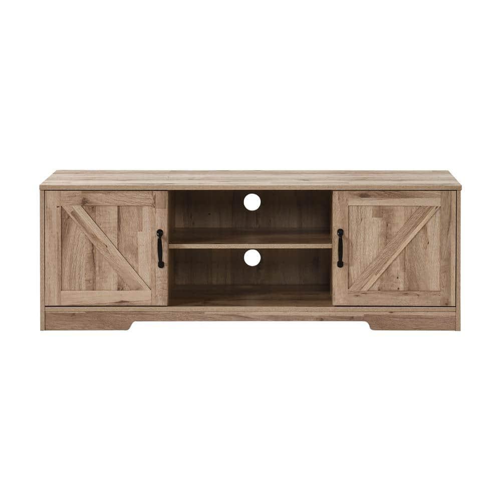 AndMakers 59 in. Farmhouse Oak TV Stand For TVs Up To 59" with 2 Storage Cabinets, Wood Barn Door Media Television Console Table With Storage