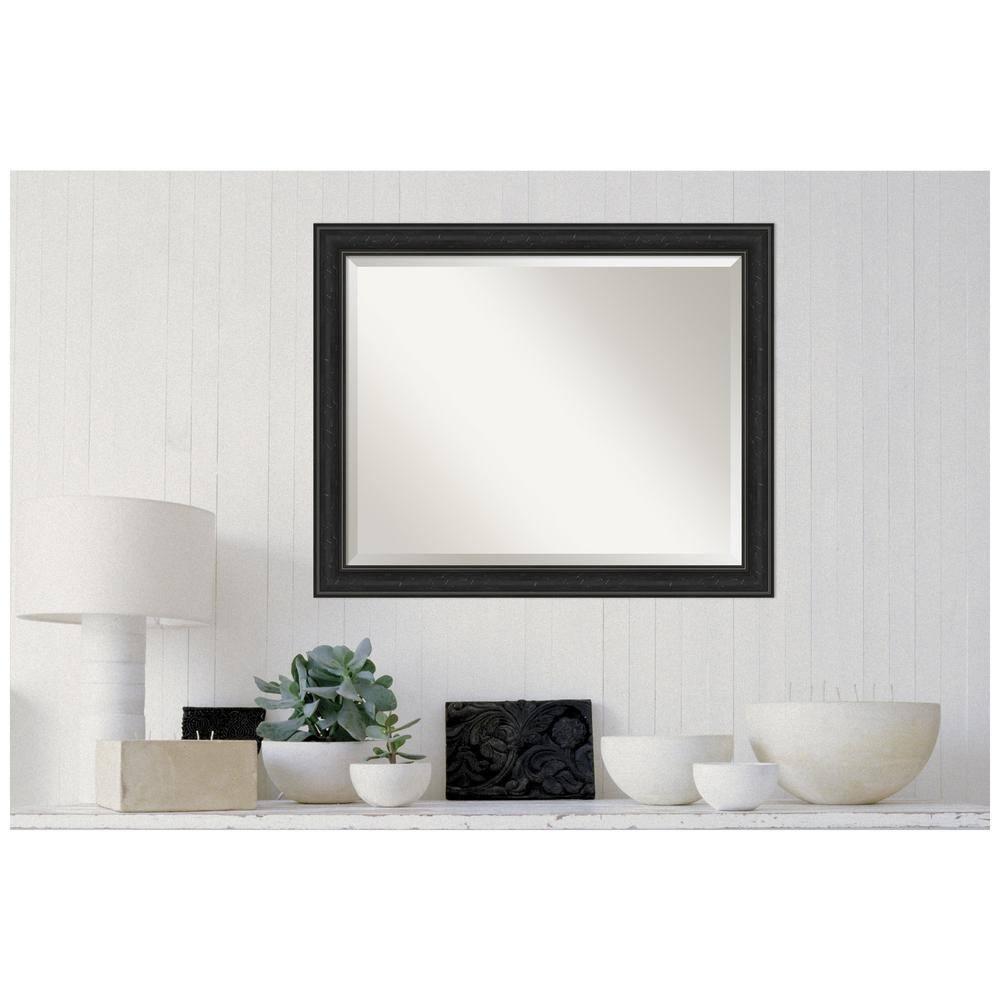 Amanti Art Beveled Bathroom Wall Mirror - Shipwreck Black Narrow Frame Outer Size: 32 x 26 in