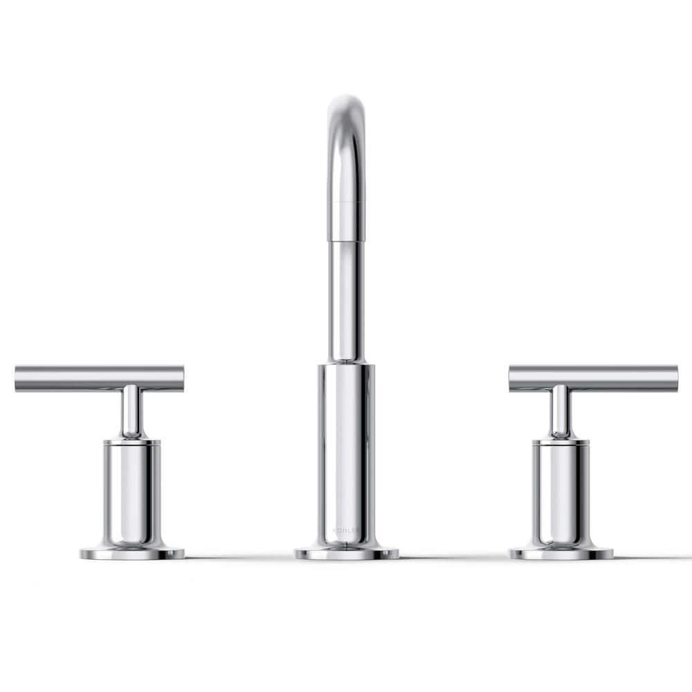 Purist® Widespread Faucet with Drain Assembly Low Lever Handles and Low Gooseneck Spout