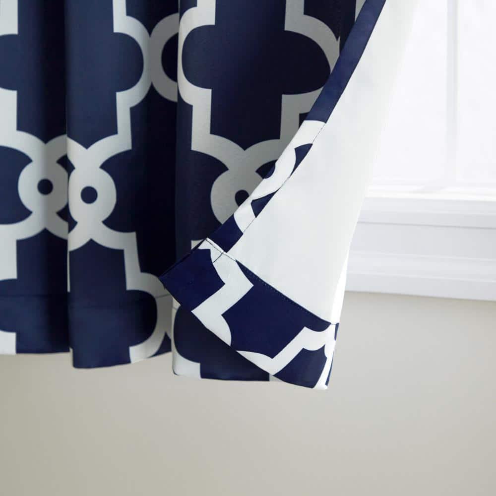 TOWN & COUNTRY EVERYDAY Ironwork Geo Trellis Sateen Indoor Curtains, Room Darkening Blackout, Grommet Top, Energy Efficient, 2-Pack Set, 52"x96", Peacoat Blue