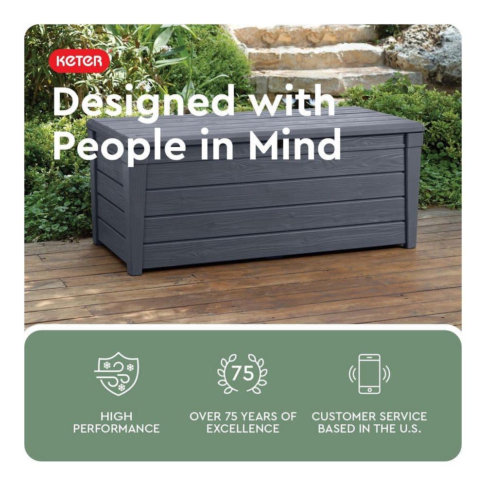Keter Keter Brightwood 120 Gallon Large Durable Outdoor Storage and Weather Resistant Resin Deck Box