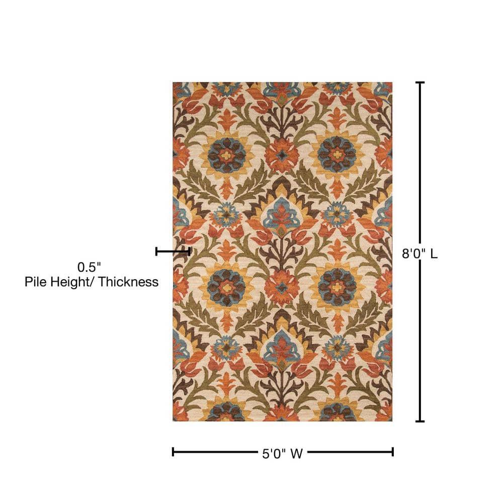 Handmade Blue and Gold Floral Wool Rectangular Rug