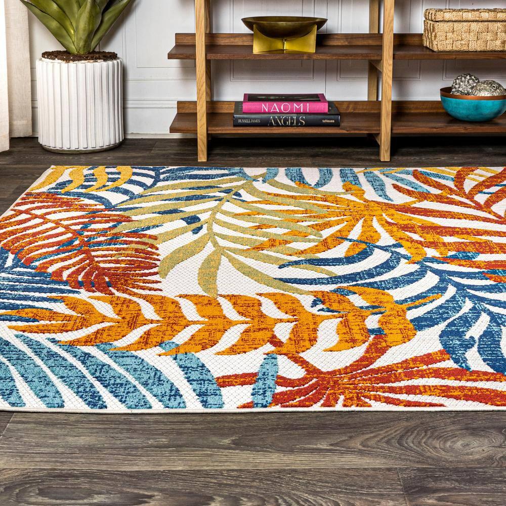 JONATHAN Y Tropics Palm Leaves Indoor/Outdoor Cream/Orange 5 ft. x 8 ft. Area Rug