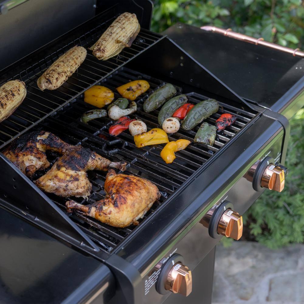 Kenmore 3-Burner Propane Gas Grill with Foldable Side Tables for Outdoor BBQ