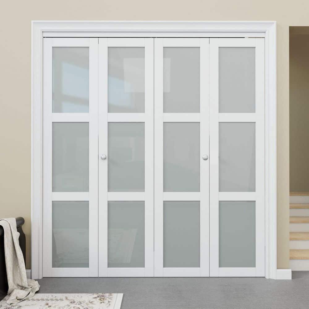 Home Worthy 3 Frosted  Lite Glass Bi-Fold Door With Installation Hardware Kit  And Handle