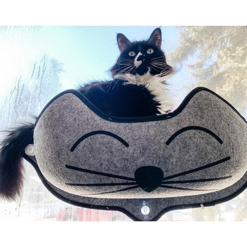 K&H Pet Products EZ Mount Window Bed Kitty Sill Gray with Kitty Face 27 X 11 X 6 Inches