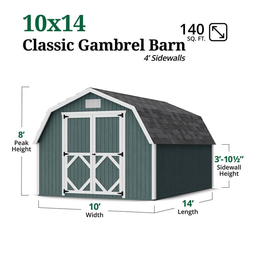Little Cottage Co. 10x14 Classic Gambrel Barn with 4 ft. Sidewalls and Floor, Outdoor Wood Storage Shed Do-It-Yourself Precut Kit