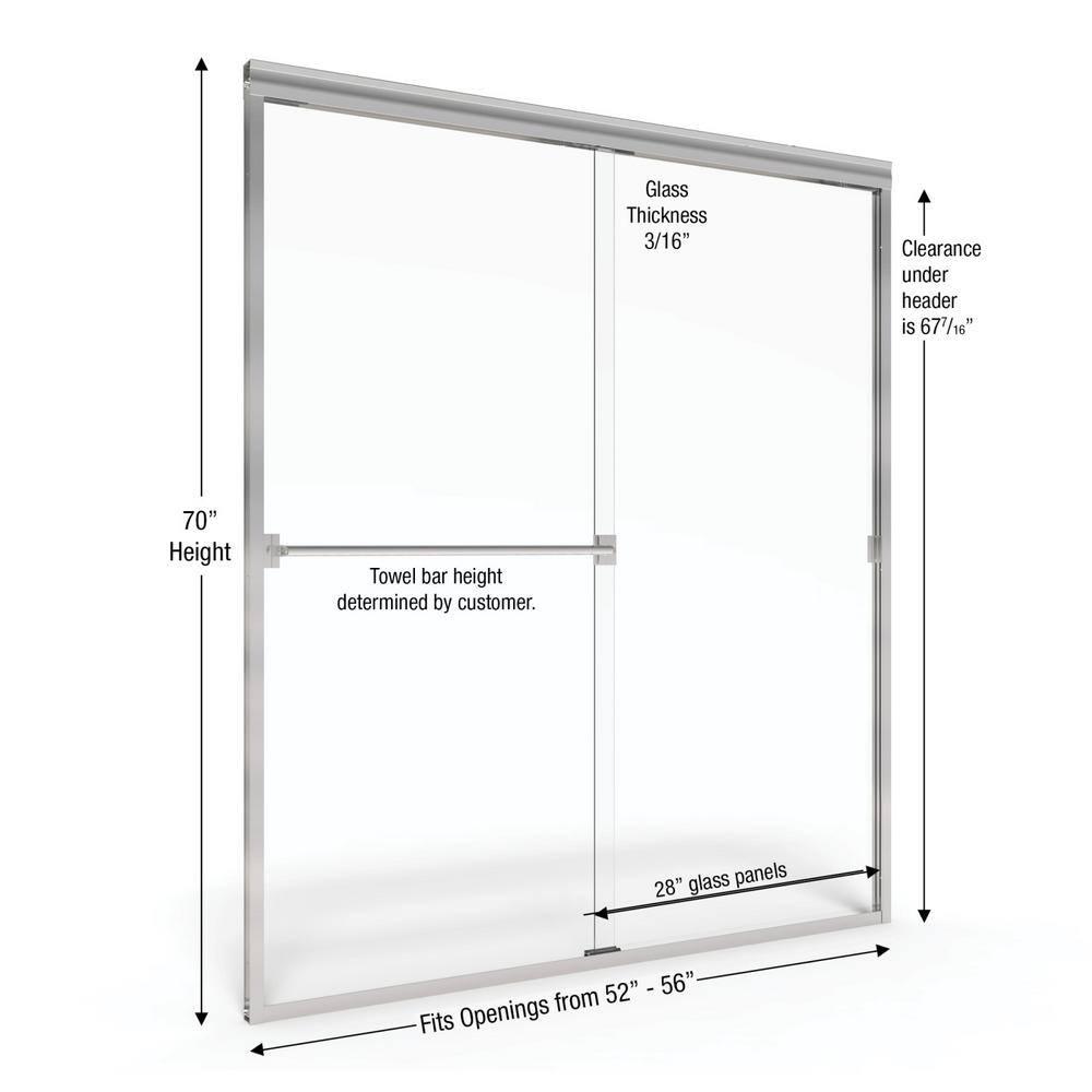 Classic 56" x 70" Frameless Bypass Sliding Shower Door
