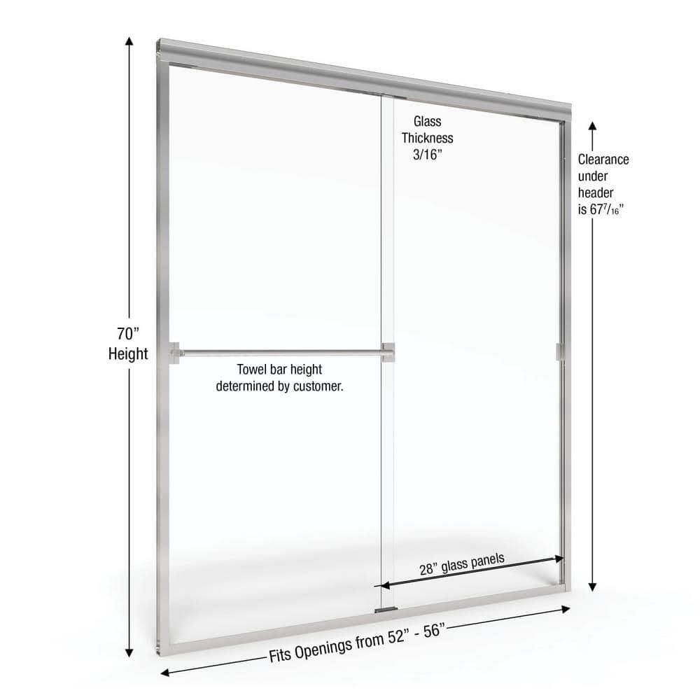 Classic 56" x 70" Frameless Bypass Sliding Shower Door