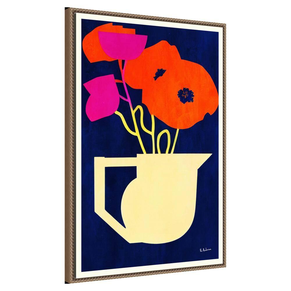 23"x33" Bright and Sunny Poppies by Bo Anderson Framed Canvas Wall Art Print Bronze - Amanti Art: Modern Lithograph, Polystyrene Frame
