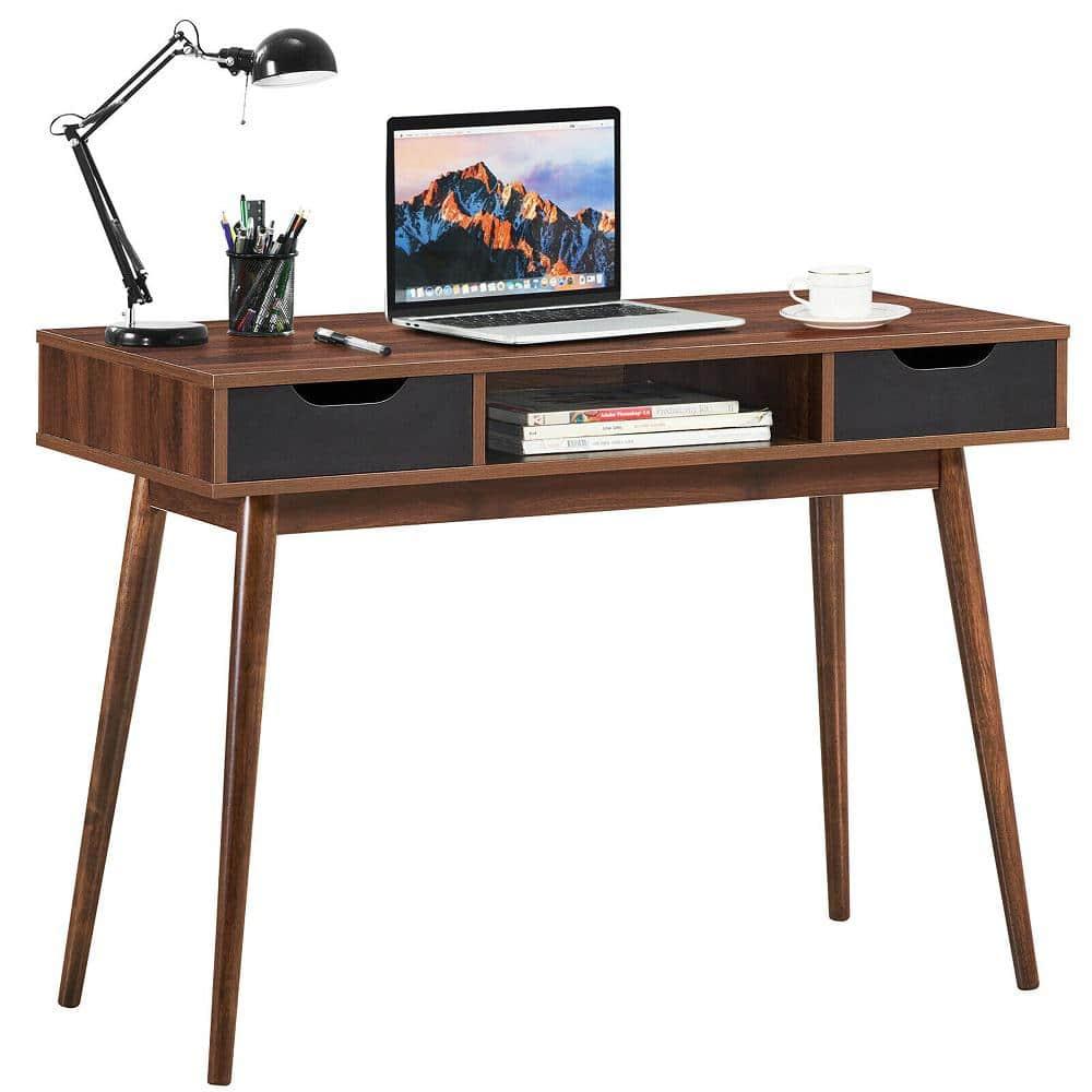 Costway Computer Desk Writing Table w/ Drawers Laptop PC Workstation Home Walnut