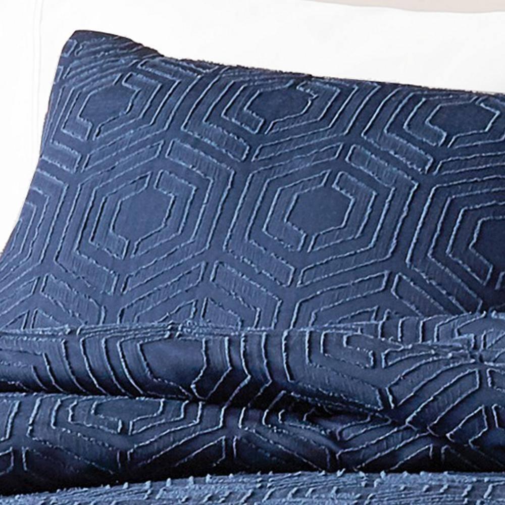 Jose 3 Piece King Size Comforter Set - Matching Shams - Jacquard Navy Blue