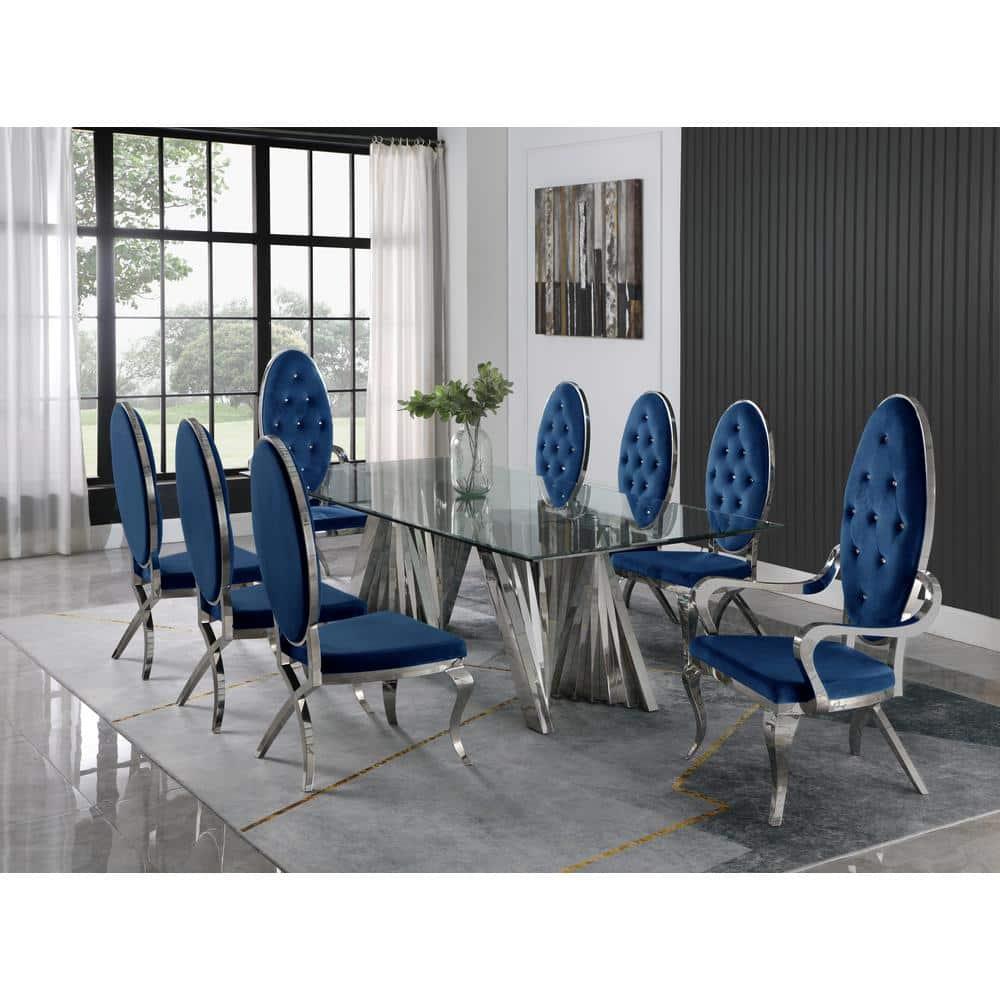 Glass Top Double Pedestal Dining Set