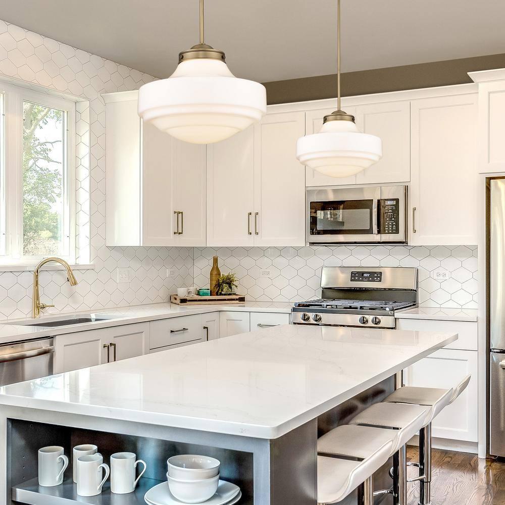 Modern Brass Finish Vintage Milk Glass Ceiling Pendant Light