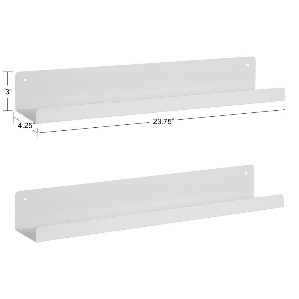 24" x 3" Mezzo Modern Metal Ledge Shelf Set White - Kate & Laurel All Things Decor