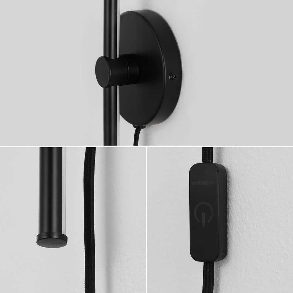 Anton 27.25 in. 1-Light Modern Minimalist Iron Adjustable Bar Integrated LED Plug-In Sconce, Black
