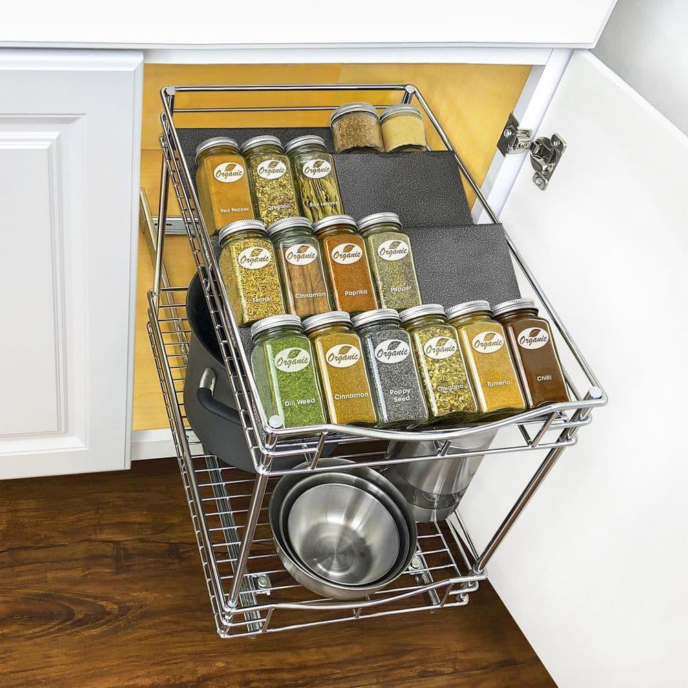 LYNK PROFESSIONAL LYNK PROFESSIONAL® Spice Drawer Organizer - Heavy Gauge Steel 4 Tier Spice Rack - Silver Metallic