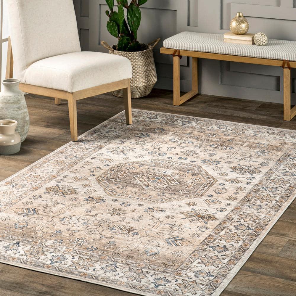Nuloom Darby Medallion 2x3 Spill Proof Machine Washable Accent Indoor Area Rug for Living Room Bedroom Dining Room Entryway, Beige/Ivory