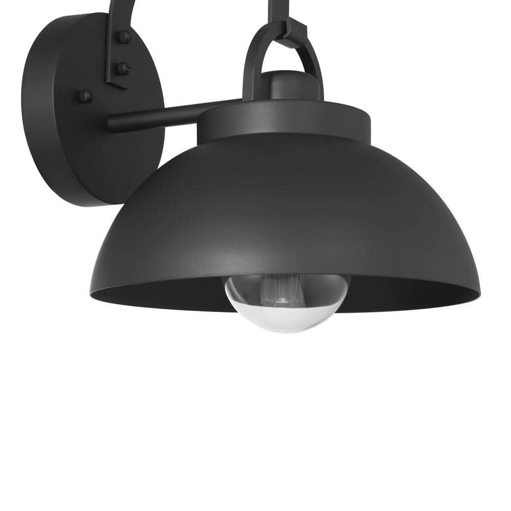 Robert Stevenson Lighting Easton Modern Farmhouse Metal Shade and Exposed Bulb Wall Mounted Outdoor Light Matte Black: ETL Listed, Steel Body