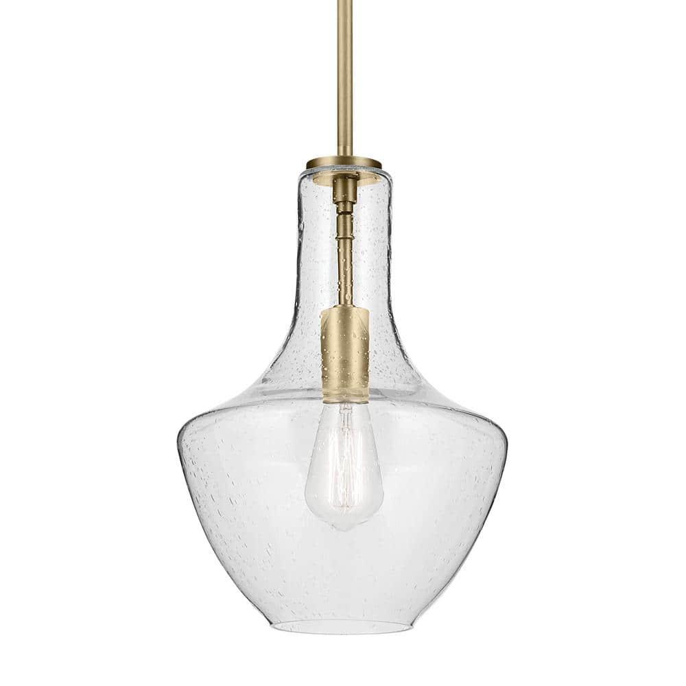 Natural Brass Mini Pendant with Clear Seeded Glass Shade
