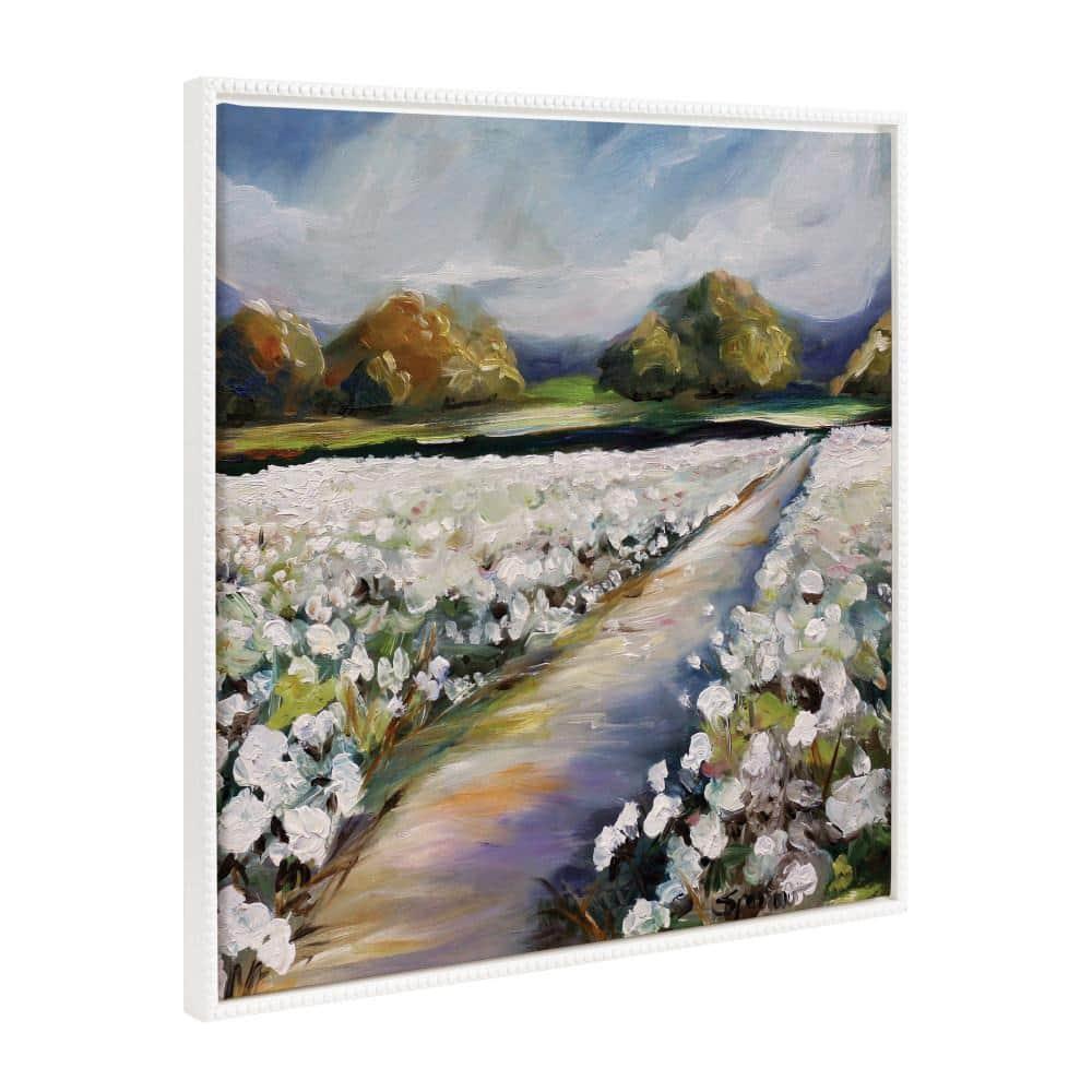 30"x30" Sylvie Beaded Land of Cotton Framed Canvas by Mary Sparrow White - Kate & Laurel All Things Decor: Large Textured Wall Art