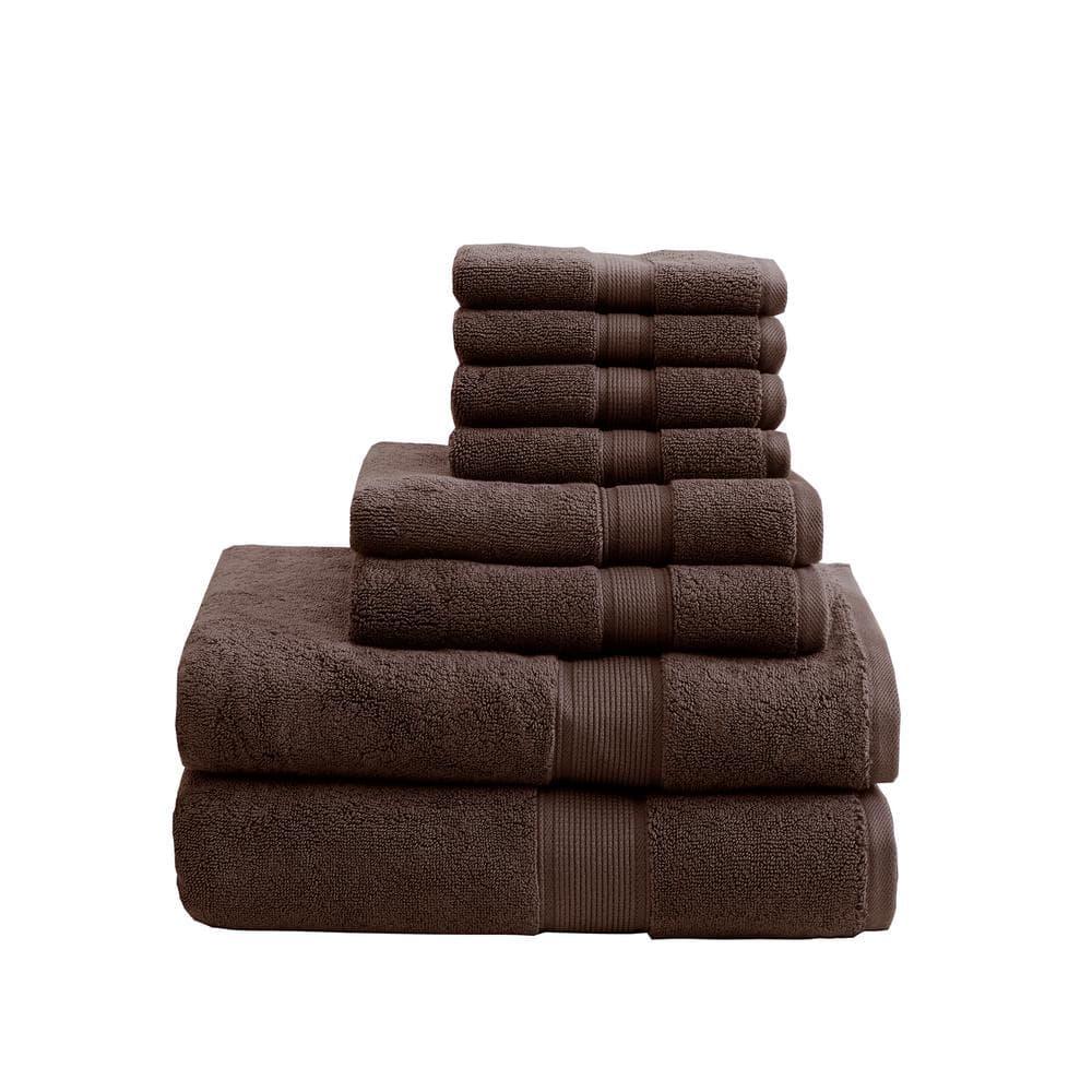 8pc Cotton Bath Towel Set Brown: Madison Park, Heavyweight Terry, OEKO-TEX Certified