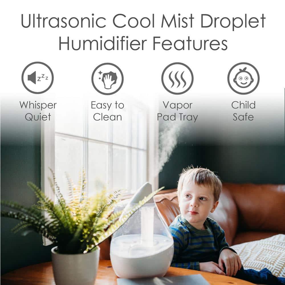 Crane USA Droplet Cool-Mist Humidifier with Vapor Tray, 0.5. Gal. - Clear & White