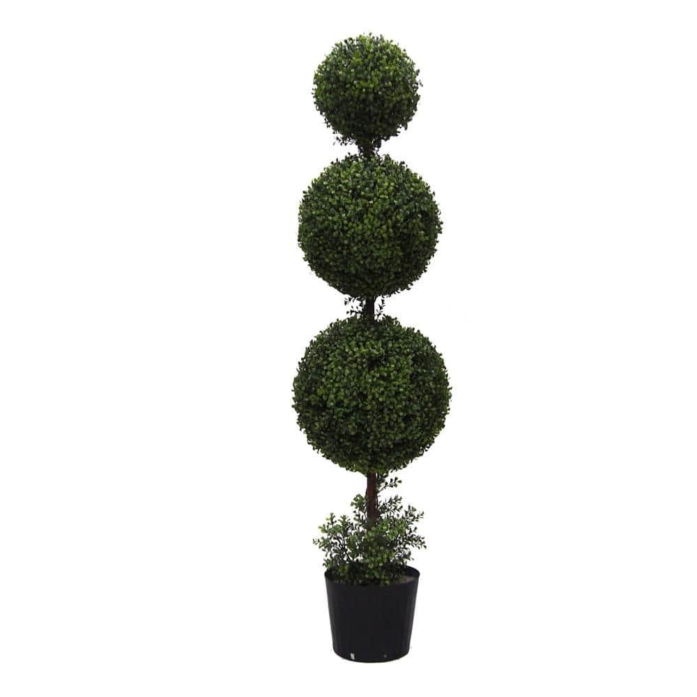 Vickerman 5' Artificial Potted Triple Ball Green Boxwood Topiary. Ball sizes are 10", 12" and 14".