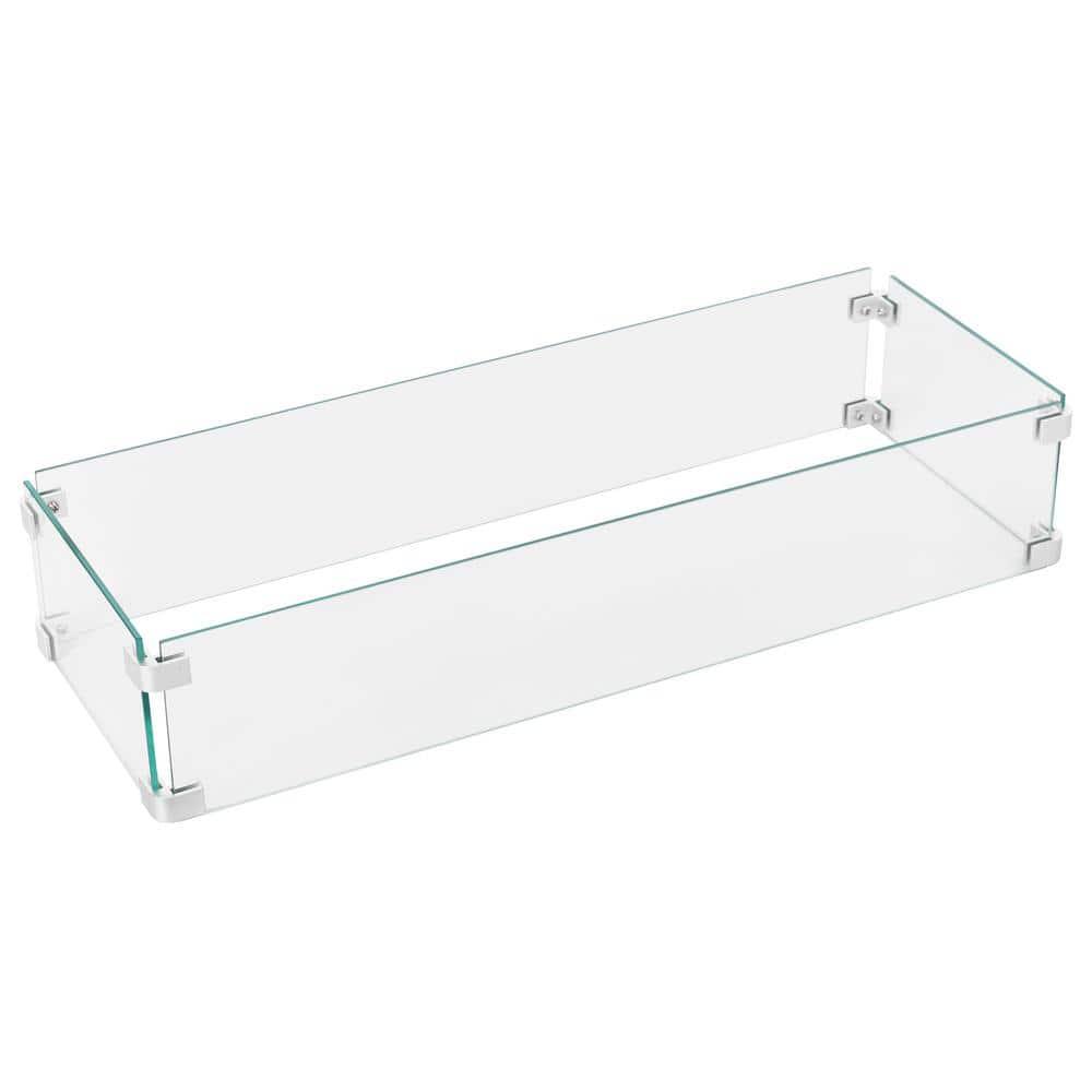 NUU GARDEN Glass Wind Guard For Fire Pit Table, Tempered Glass Heat Resistance