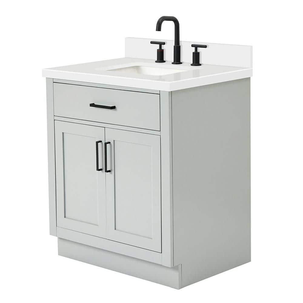 Thornaby 30'' Solid Wood Single Bathroom Vanity with 1.5'' White Quartz Top, Oval Sink