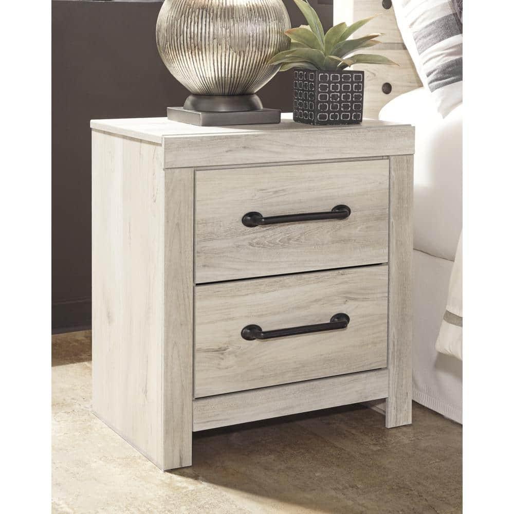 Cambeck Nightstand White - Signature Design by Ashley: Industrial Style Bedside Table with USB Ports & Storage