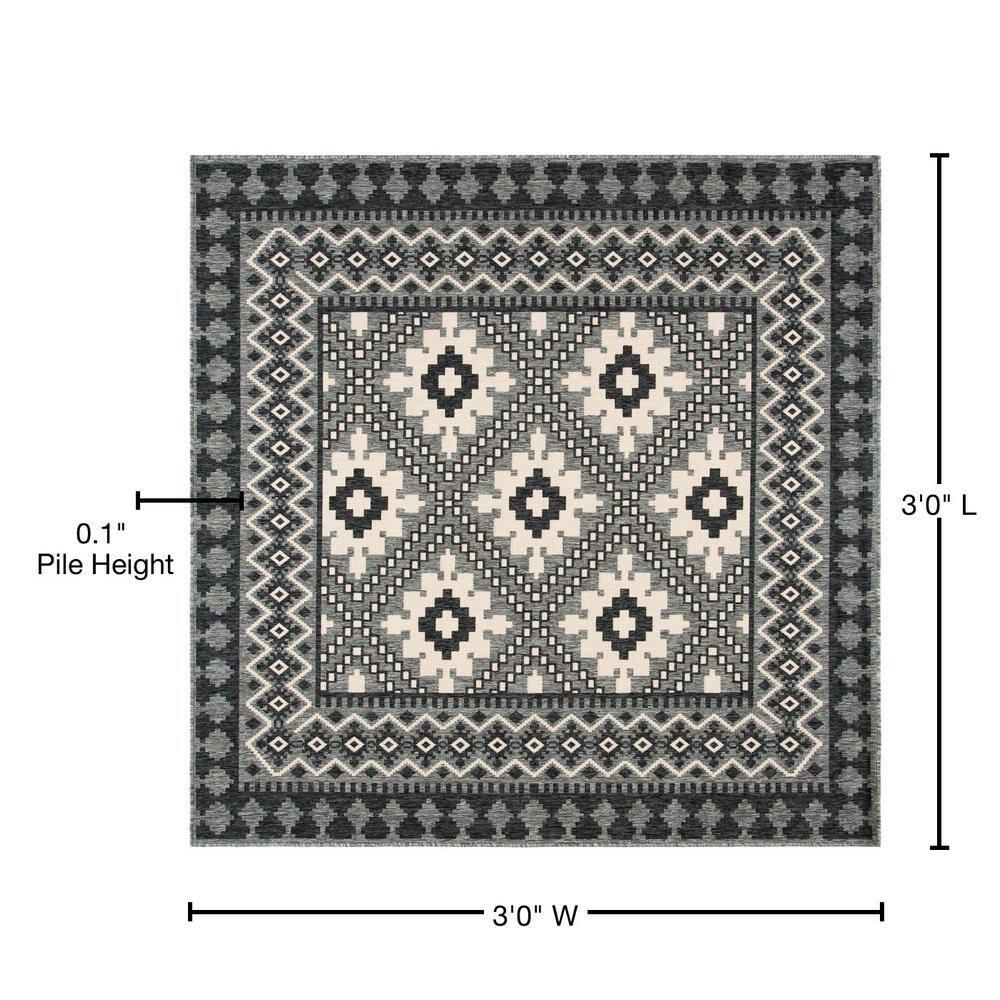 Veranda VER099 Power Loomed Indoor/Outdoor Area Rug - Ivory/Charcoal - 3'x3' - Safavieh.