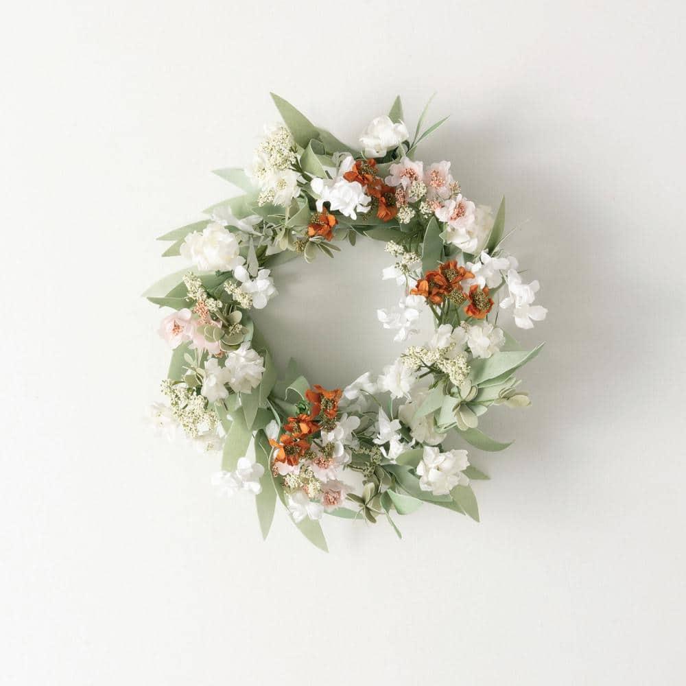 Sullivans Artificial Mixed Wild Flower Mini Wreath 16.5"H; White
