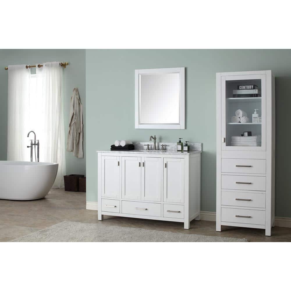 White Engineered Wood Single Vanity with Stone Top