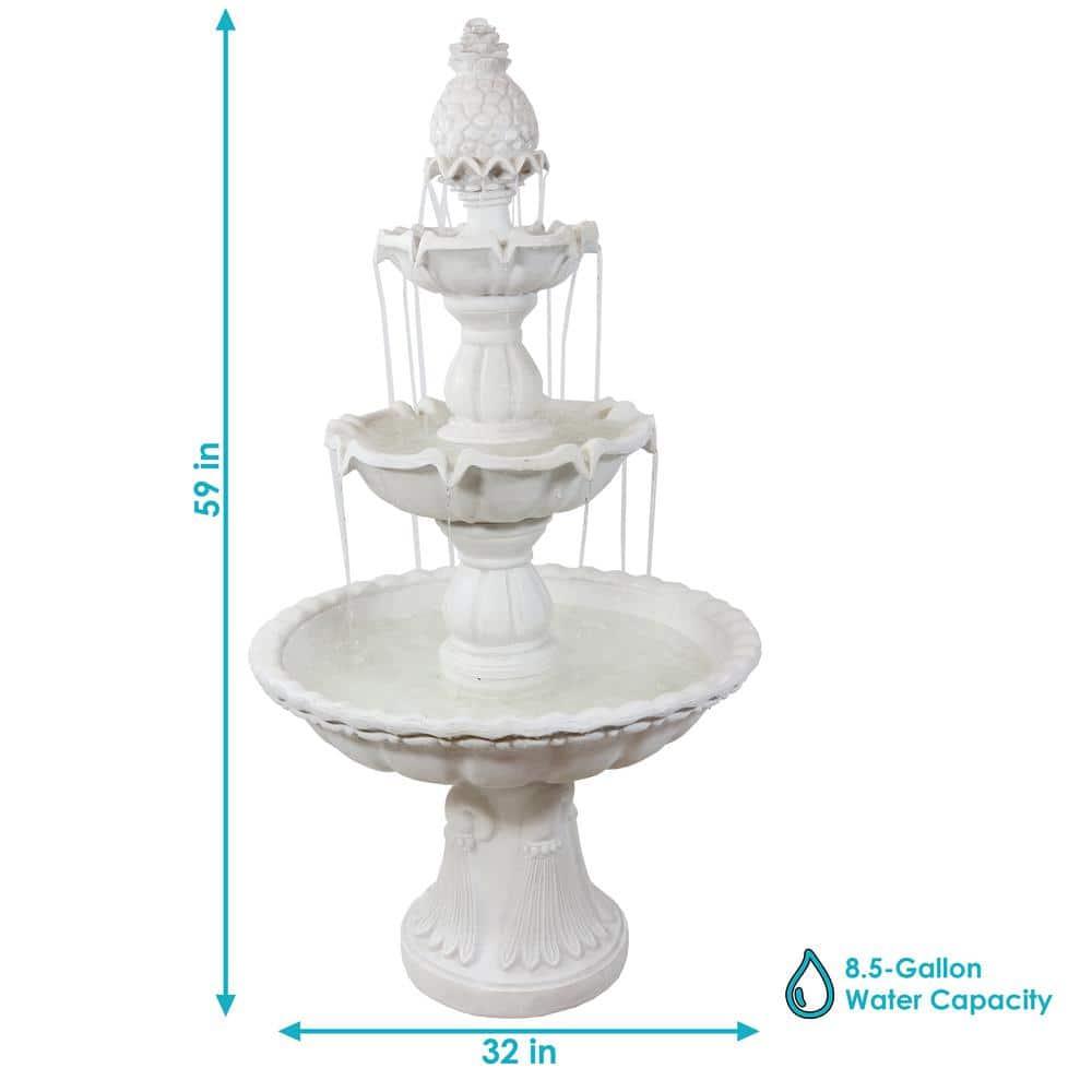 Sunnydaze Electric Fiberglass 3-Tier Welcome Pineapple Top Outdoor Water Fountain - 57" - White