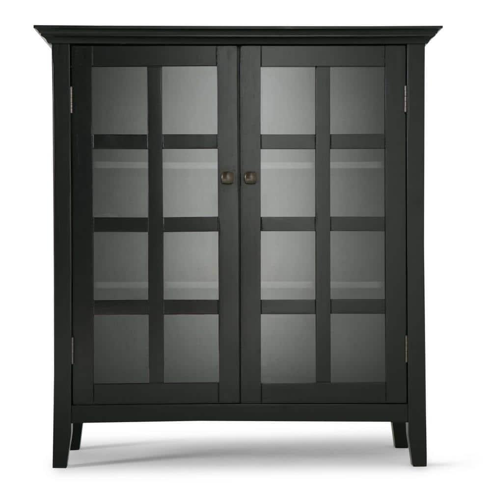 Simpli Home Acadian Solid Wood Shelf Storage Cabinet with Glass Doors and Adjustable Shelves